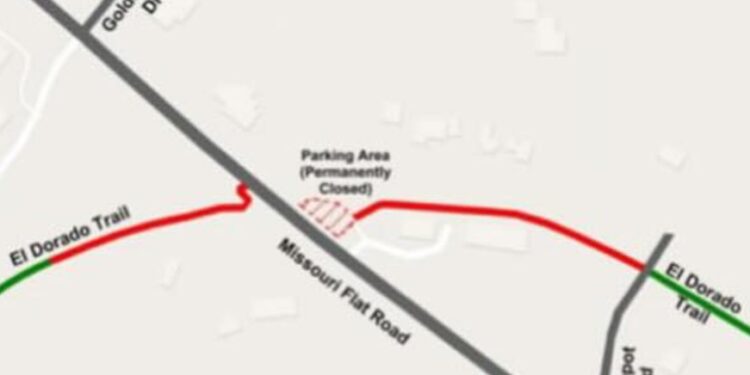 El Dorado Trail Overcrossing Project: Temporary Closure at Missouri Flat Road Through May 2025