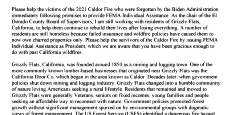 El Dorado County Renews Plea for FEMA Assistance Post-Caldor Fire