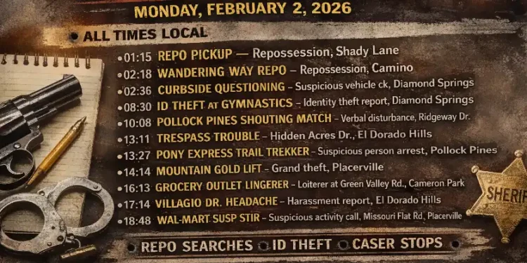 El Dorado County Sheriff Activity Blotter — Feb. 2, 2026