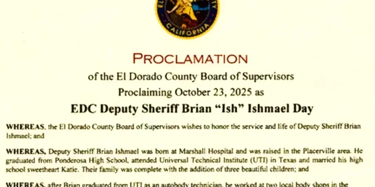 El Dorado County Declares Oct. 23 “Deputy Brian ‘Ish’ Ishmael Day”