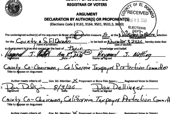 Nutting, Dellinger Oppose El Dorado Measure S